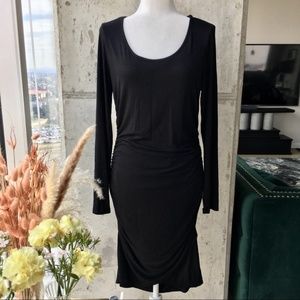 White Birch Long Sleeve Side Ruched Black Long Dress L